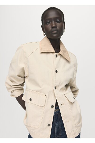 MANGO Woman Kontrast yakalı denim parka