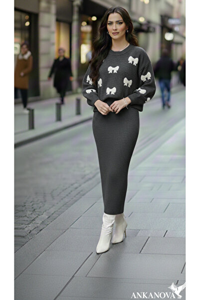 ANKANOVA فستان نسائي محبوك بتفاصيل فيونكة، فستان فضفاض بمقاس قياسي، طقم يومي ...