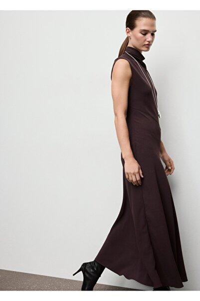 MANGO Woman Yüksek yaka uzun elbise