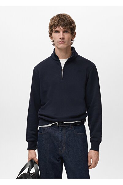 MANGO Man Fermuarlı regular kesim pamuklu sweatshirt