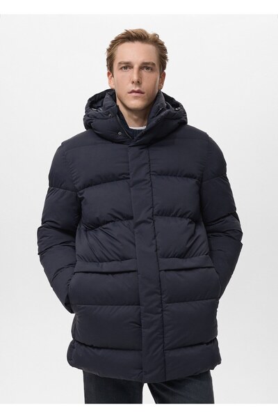 MANGO Man Kapüşonlu su geçirmez kapitone anorak