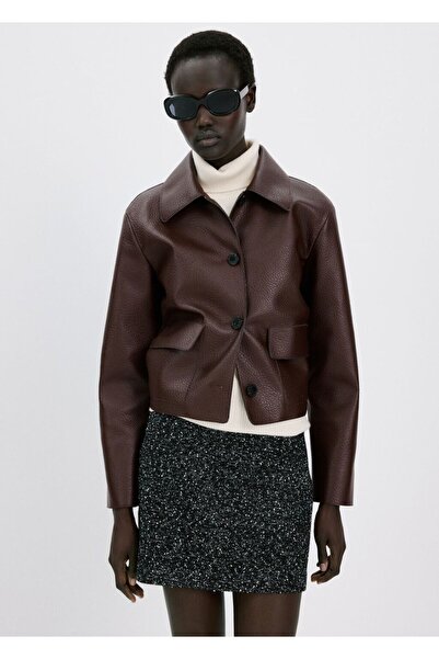 MANGO Woman Deri görünümlü cepli ceket