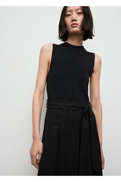 MANGO Woman Kombine dokuma kemerli elbise