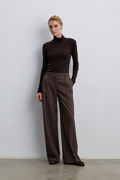 BE BLUE Dusty Brown Ribbed Wide-Leg Pants