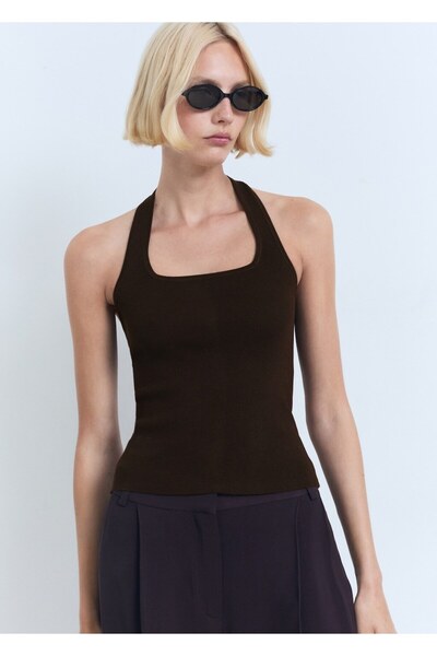 MANGO Woman Halter yakalı örgü bluz