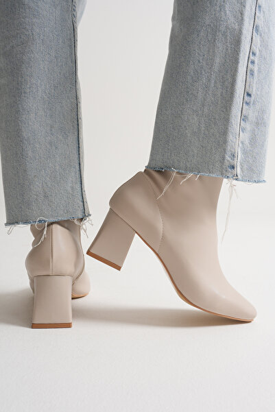 ForYou4 Dámske strečové béžové čižmy členkové krátke robustné kvalitné čižmy ...