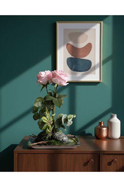 Flower Göz Alıcı Mor/Lila Yapay Ortanca Aranjmanı | Rustik Kütük ve Kayaç Det...