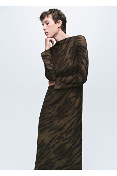 MANGO Woman Saten hayvan desenli elbise