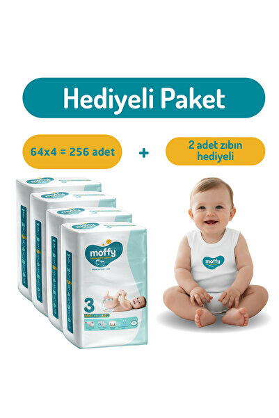 Moffy Jumbo Midi No 3 Bebek Bezi (64 x 4) 256 Adet + 2 Adet Zıbın Hediyeli