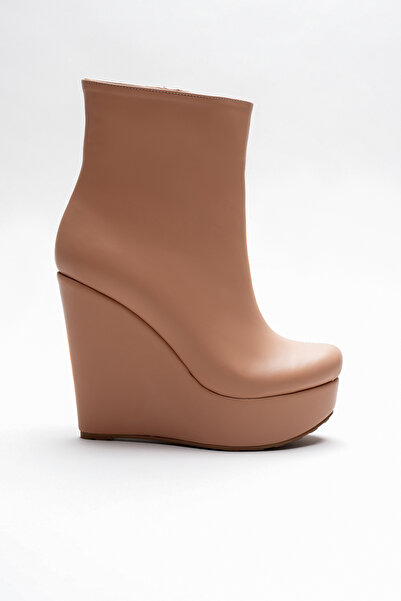 Ayakkabı Ateşi Cizme de damă cu fermoar și toc cu pană Dainas piele nudă