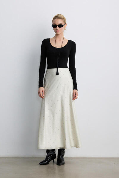 BE BLUE PUANTİYE DESENLİ SATEN ETEK