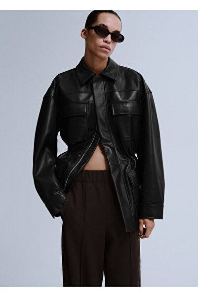 MANGO Woman Kontrast şeritli düz kesim pantolon