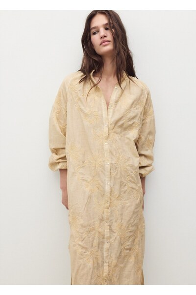 MANGO Woman Overdyed işlemeli pamuklu gecelik