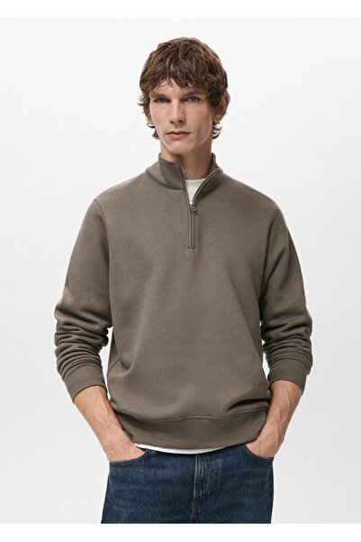 MANGO Man Fermuarlı regular kesim pamuklu sweatshirt