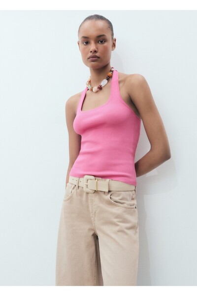 MANGO Woman Halter yakalı örgü bluz