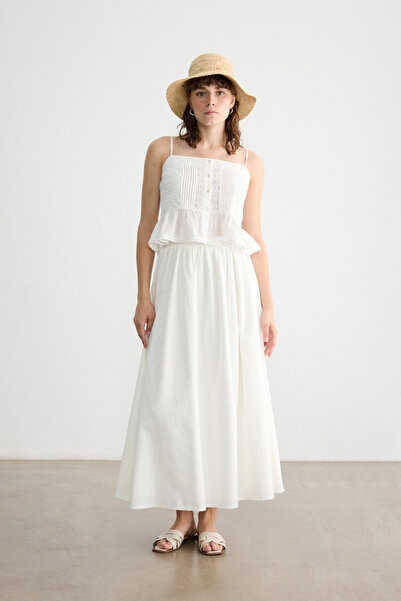 BE BLUE FUSTA ALBĂ DE BUMBAC CU CORDĂ LA TALE