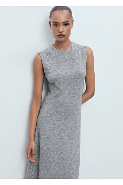 MANGO Woman Strass taşlı midi elbise