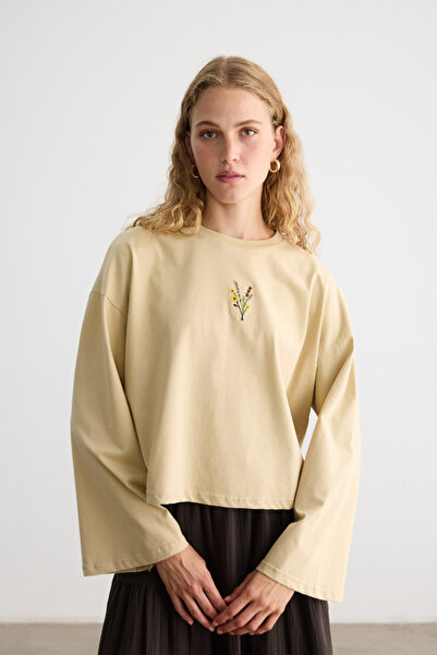 BE BLUE KUM UZUN KOLLU NAKIŞLI T-SHIRT