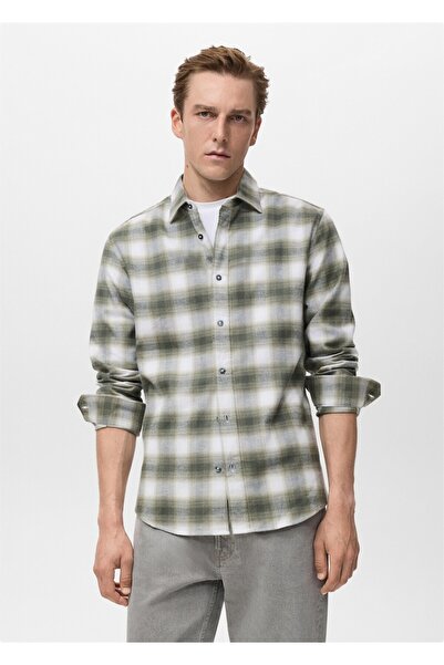 MANGO Man %100 pamuklu flanel kareli gömlek