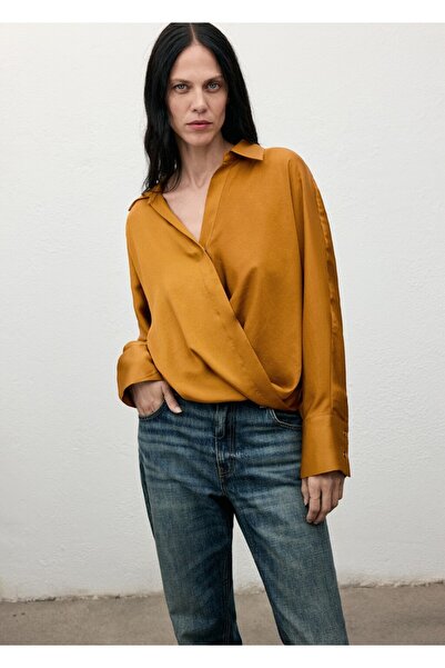 MANGO Woman Saten kruvaze gömlek