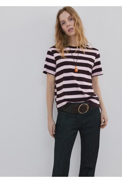 MANGO Woman Çizgili kısa kollu tişört