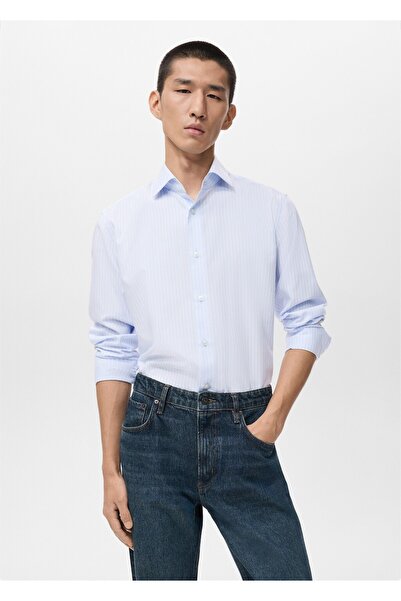 MANGO Man Slim fit çizgili %100 pamuklu gömlek