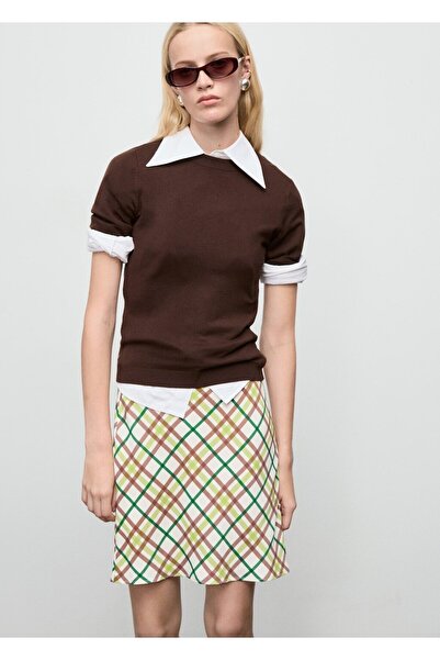 MANGO Woman Kareli kısa etek