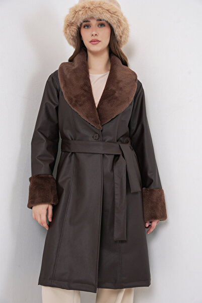 Bigdart 1045 Palton din piele artificială cu blană - maro