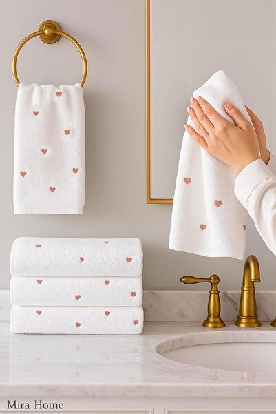 Mira Home Set od 4 ručnika za lice sa izvezenim srcima 100% pamuk u 50x90 cm ...