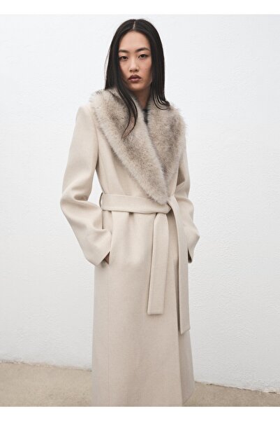 MANGO Woman Manteco yünlü kürk yakalı palto