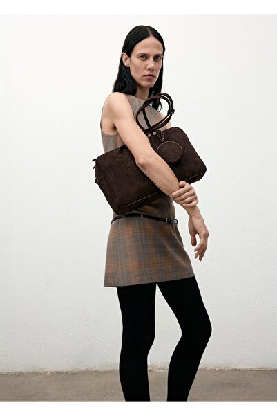 MANGO Woman Kemerli kareli elbise