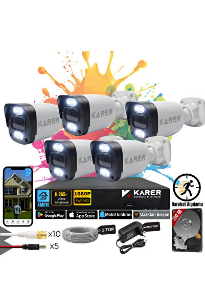 KARER Exitcam-5'li AHD Güvenlik Kamera Seti-Gece Renkli-6 WARMLED'li- Su Geçi...