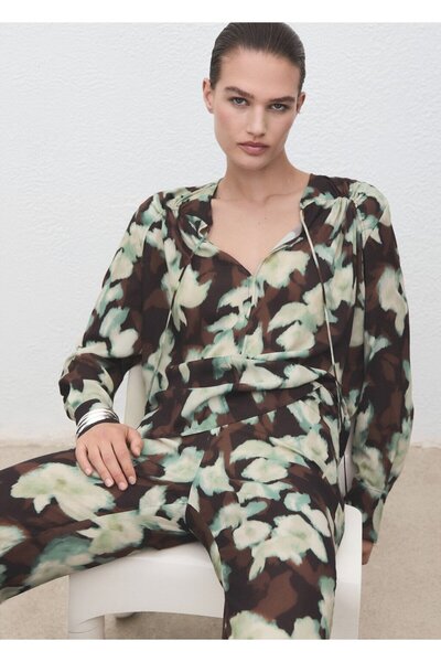 MANGO Woman V yaka bağ detaylı bluz