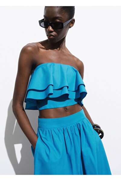 MANGO Woman Volanlı straplez bluz