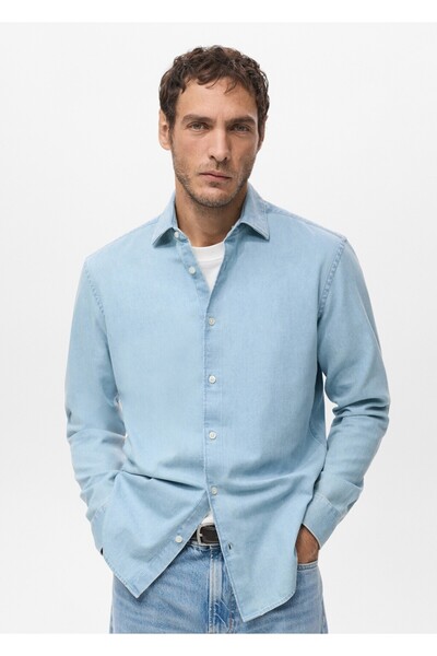 MANGO Man %100 pamuklu denim gömlek