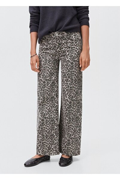 Mango Teen Leopar desenli wideleg jean