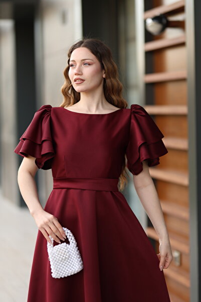 SEVGİHELLAÇ LEİLA MİDİ BOY KAYIK YAKA KLOŞ NİKAH/NİŞAN ELBİSESİ