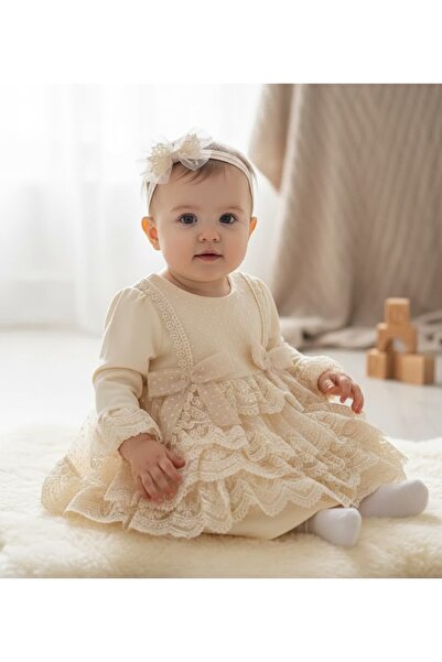 MİNİBORN Organik Dantel Detaylı Kız Bebek Elbise
