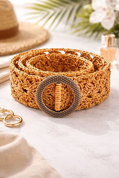 PİNKBAG حزام من القش مصنوع يدويًا