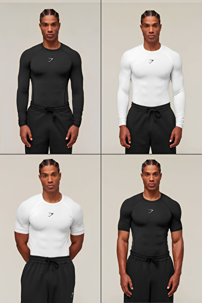 Stylovi 4Pcs Gymshark Premium Compression Short and Long Sleeve T-Shirts - Ul...