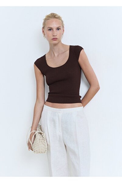 MANGO Woman Kısa kollu ribana kazak