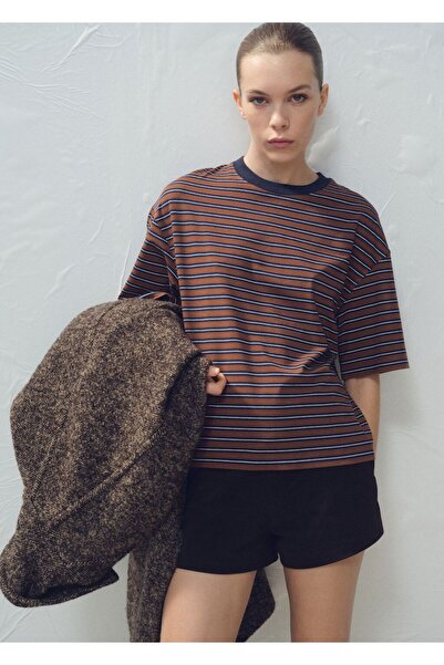 MANGO Woman Çizgili kısa kollu tişört
