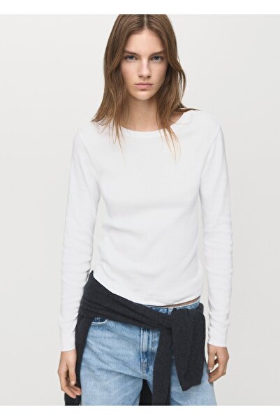 MANGO Woman Uzun kollu pamuklu tişört