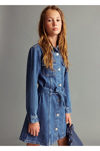 MANGO Kids Kısa denim elbise