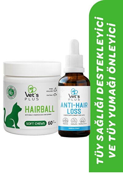 Vet's Plus Tüy Dökülmesi ve Tüy Yumağı Önleyici Paket (Kediler İçin Anti-Hair...