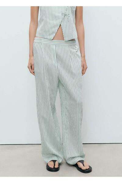 MANGO Woman Çizgili dökümlü pantolon