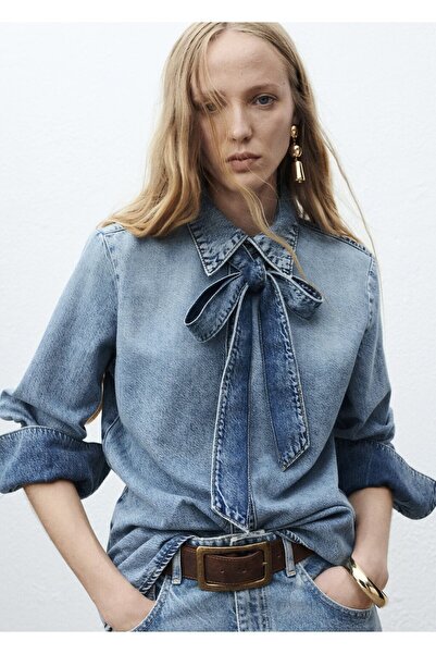 MANGO Woman Bağ detaylı denim gömlek