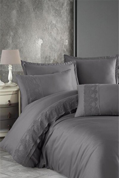 Clasy طقم غطاء لحاف من الساتان مزدوج من Boutique Valinor V6 رمادي