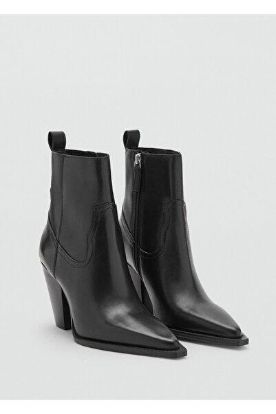 MANGO Woman Blok topuk deri kısa bot