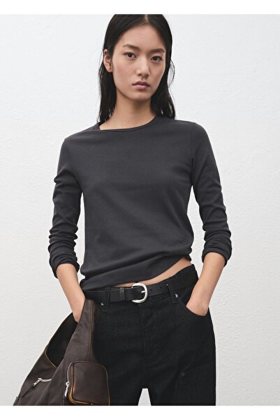 MANGO Woman Uzun kollu pamuklu tişört